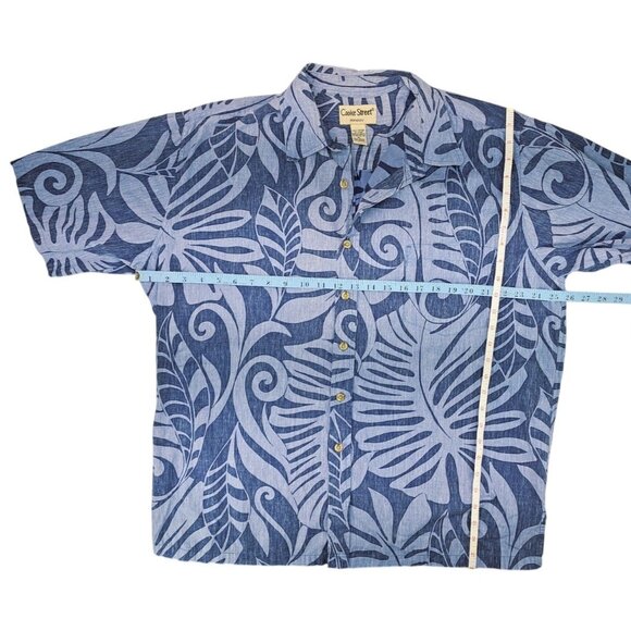 Vintage Cooke Street Honolulu Blue Leaf Aloha Button-Up Shirt XL Hawaiian Tiki - Picture 6 of 6